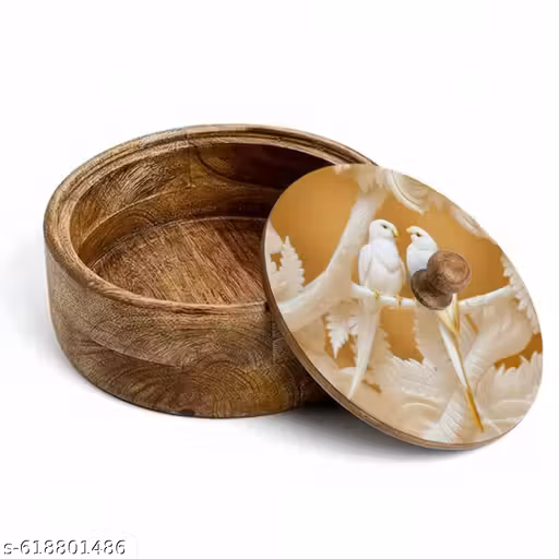 Handmade Wooden Roti Bowl with Lid | Floral Printed Chapati Container | Traditional Heat-Retaining Hotpot for Rotis, Parathas, Puri | Eco-Friendly Kitchen Storage & Gift Item