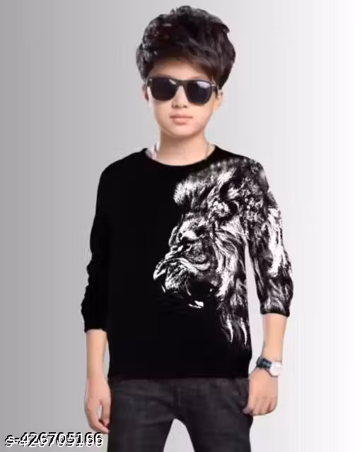 Kids Boys & Girls Round Neck Full Sleeves Pure Cotton Printed Regular Fitted Tshirt