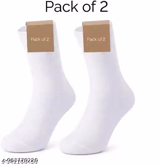 Men Cotton White Socks Pack of 2 | Soft, Sweat Absorbent & Durable Socks