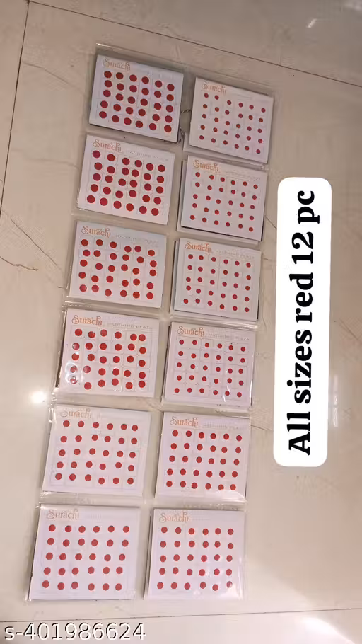 suruchi red bindi all size pack of 12 pcs