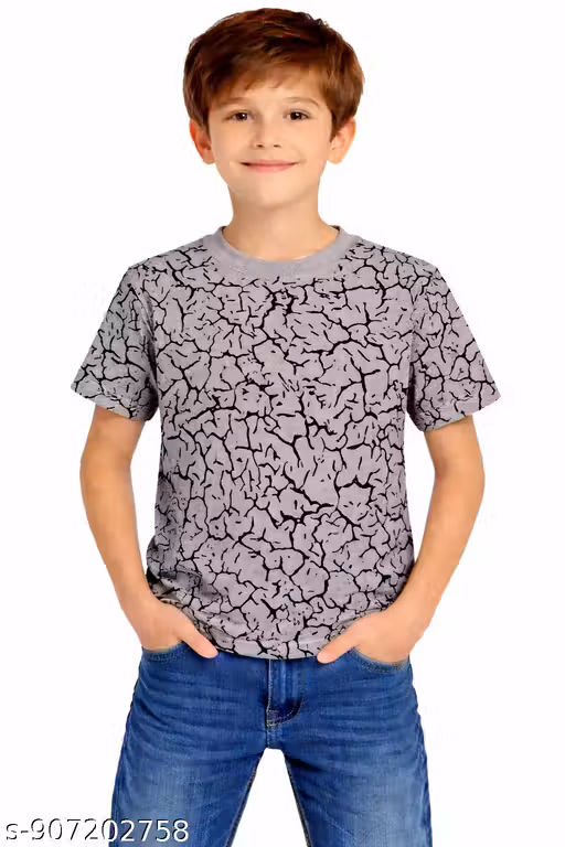 Boys Printed Cotton T-Shirt | Stylish Crack Pattern | Half Sleeve Casual Wear for Kids