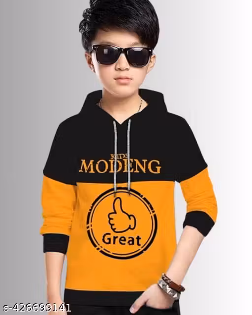Kids Boys & Girls Printed Hooded Pure Cotton Full Sleeves T-shirt