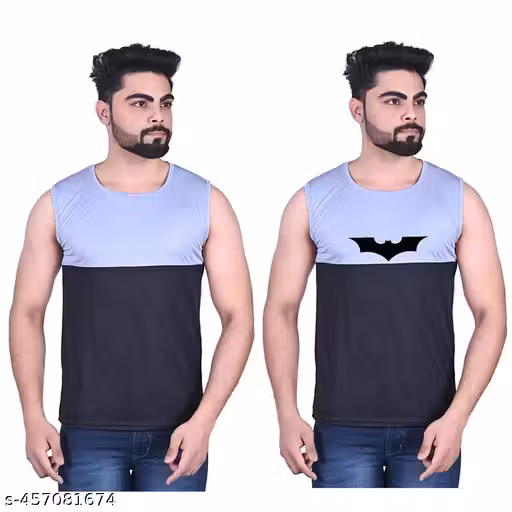Men's Solid and Colorblock Sleeveless PRINTED Gym Vest (PACK OF 2)