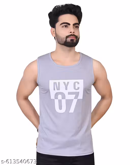 "Grey Nyc Design Sleeveless Vest | Trendy Gym & Casual Wear Baniyan for Men"