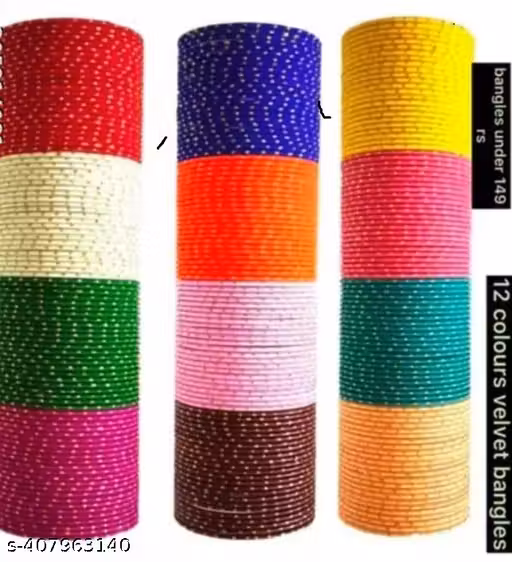 TRIKCY Velvet Bangles Multi Color Glossy Glass Plain Velvet Bangle Kada Set For Women ,Traditional Designer Glass Kada for Women,Girls Velvet Bangles sets Velvet Bangle 12 colour