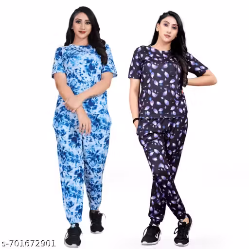 Women Trendy Printed Co-Ord Set | Soft T-Shirt & Jogger Pant Set | Comfortable Casual Wear Lounge Wear Night Dress for Ladies & Girls