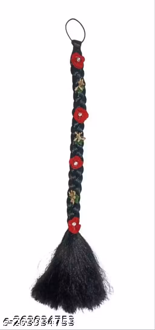 Kedar Hair Choti with Flower Red Black color Long Hair Juttu podigimpulu/ viggulu/Jada Savaram/Muti nittippukal/ vik/poi mair/mudi neettal / viggukal/Kudalu vistaranegalu/ viggalu/Hair vistaranegalu/ viggalu Ideal for Women / Girls