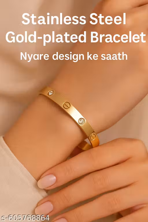 Stylish Gold Plated Kada Bracelet for Women & Girls | Trendy Party Wear Bangle with Stones | Daily Wear Jewellery