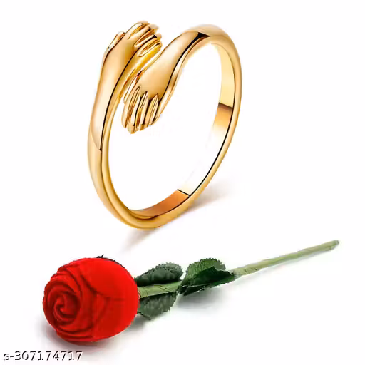Sparrow Industry Golden Hug Ring for Women & Girls with Velvet Red Rose Box - Romantic Gift for Valentine Day