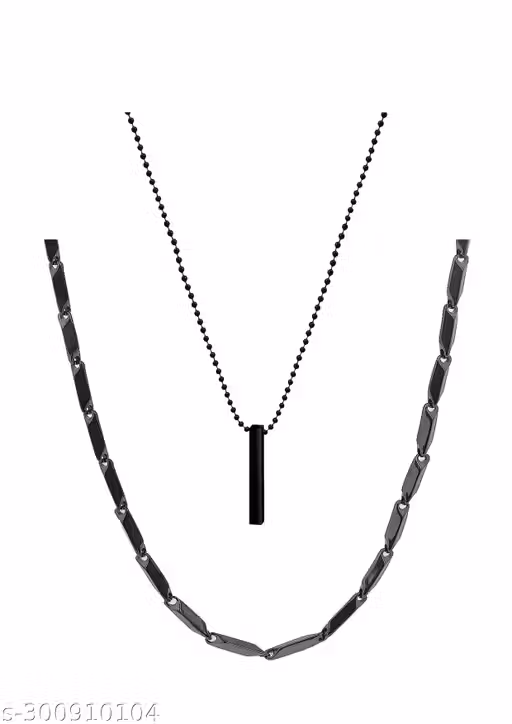 Exclusive Black Chain For Men Boys Men's Jewellery 3D Cuboid Bar Alloy Black Locket Chain with Stainless Steel Black Rice Chain For Men and Boys Anniversary Gift For Husband Boyfriend Men's Accessories