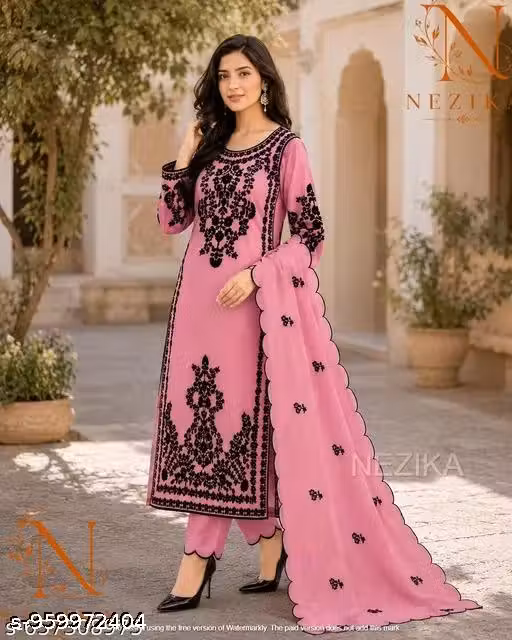Snizvi Women's Georgette Embroidered Kurta with Dupatta | Kurta Set