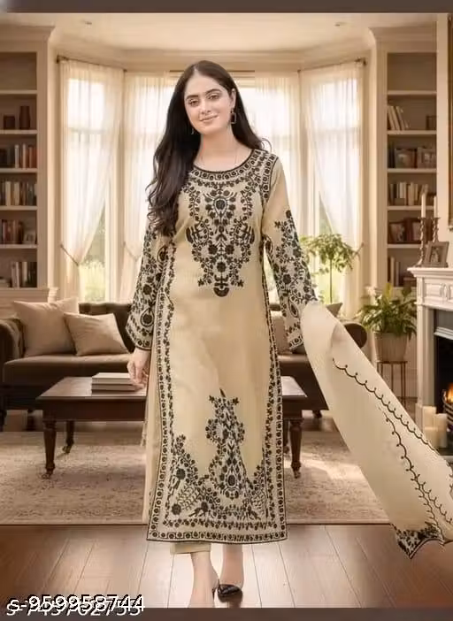 Snizvi Women's Georgette Embroidered Kurta with Dupatta | Kurta Set