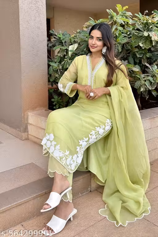 SNIZVI ORIGINAL DESIGNER CHIKANKARI HAND WORK EMBROIDERY TOP DUPATTA WITH PANT WITH ALL OVER CUTWORK BORDED ON DUPATTA AND PANT