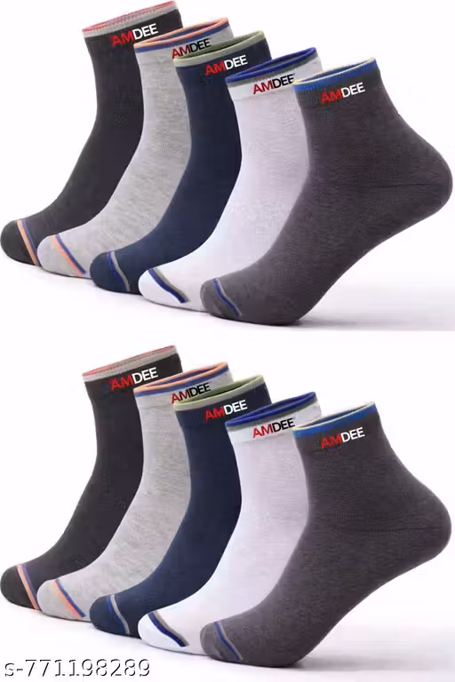 AMDEE Men’s Ankle Length Socks Combo (Pairs of 10) | Comfortable & Sweat Absorbent