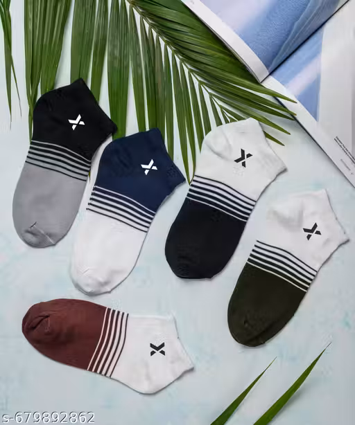 Men Striped Ankle Socks Pack of 5 | Cotton Blend | Breathable & Stretchable, sports, gym, office, and daily Wear Socks