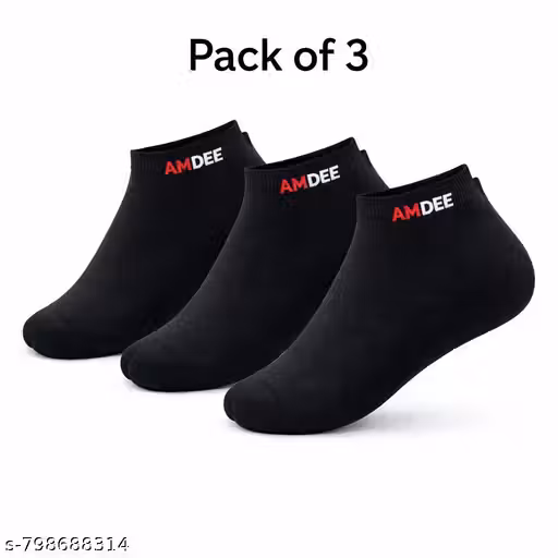 Pack of 3 Cotton Socks Perfect for daily wear, sports, walking, running, and casual Black Socks