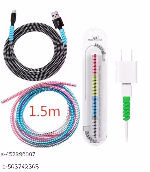 Saneha 1Pcs Cable Protector Spiral Cable 1.5 Meter 4Pcs Twist Cable Saver Cable Protector MultiColor