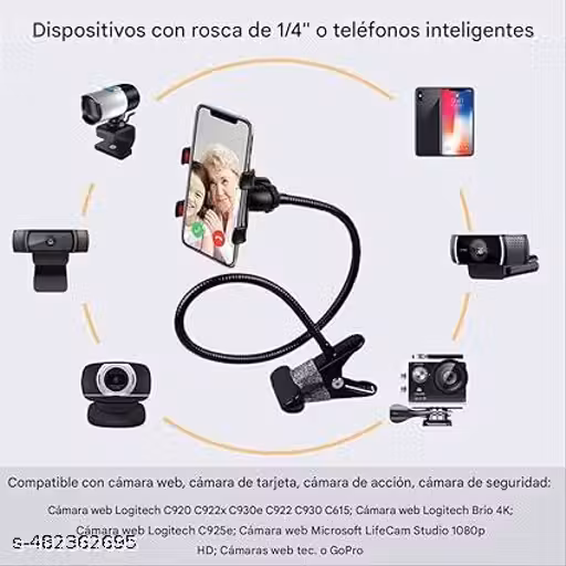 Sis Metal Lazy Stand Mobile Phone Mount Super Flexible Durable Strong Grip 360 Degree Rotation for All Mobiles Size Upto 6.5" Inch - (Black)