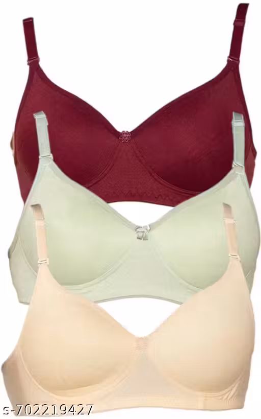 Nyuli Women's Cotton Blend Lightly Padded Full Coverage Wirefree T-Shirt Bra Combo Pack of 3