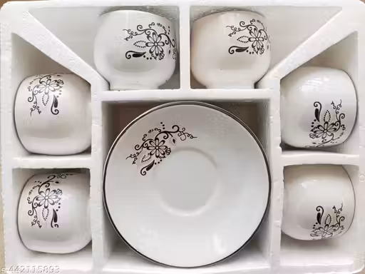 Cup and Saucer Set of 6 Tea - Coffee Cups, 140 ml Each, Microwave & Dishwasher Safe, Bone-Ash Free, Crockery Set Ideal for Daily Use & Gifting