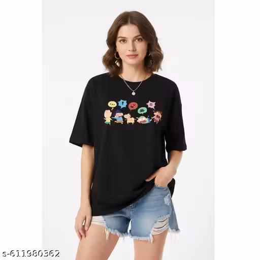 trendy oversized black shinchan print tshirt
