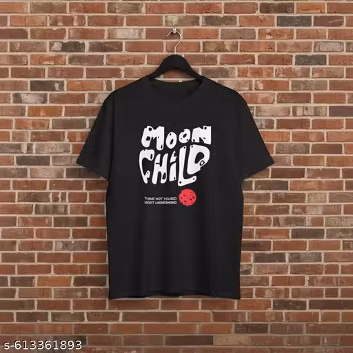 stylish moon child oversize round neck half-sleeves graphic print cotton tshirt for women