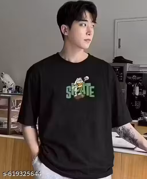 Men,s Black Oversized T-Shirt, Round Neck