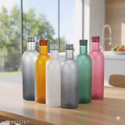 1 Litre Leakproof Fridge Water Bottles - Set of 6 Colorful BPA-Free Food Grade Bottles with Easy Grip Desig