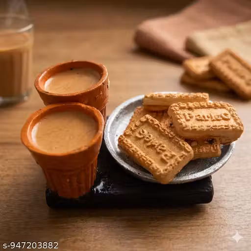 CraftedCulture 3D Refrigerator Magnet - Miniature Cutting Chai & Parle-G Biscuit Food Ornament | Heavy-Duty Neodymium Magnet | Aesthetic Indian Handicraft Home Decorative Item & Kitchen Accessory