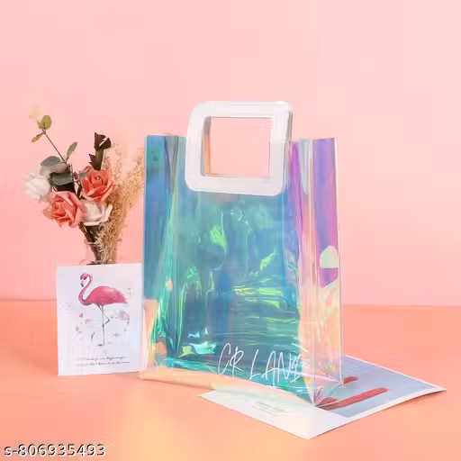 Luxury 3D Holographic Gift Bag Reinforced Leather-Style Handles Premium PVC for High-End Gifting Shimmering Aurora Glow Effect