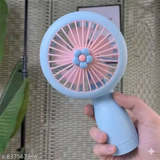 Sky Blue Portable Mini Handheld Fan with Built-in LED Night Light – USB Rechargeable, High-Speed Strong Airflow, Personal Cooling Fan for Office, Home & Summer Travel