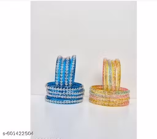 IKSHITA Glass Cubic Work Kangan Set For Women And Girls (Pack Of 16 )