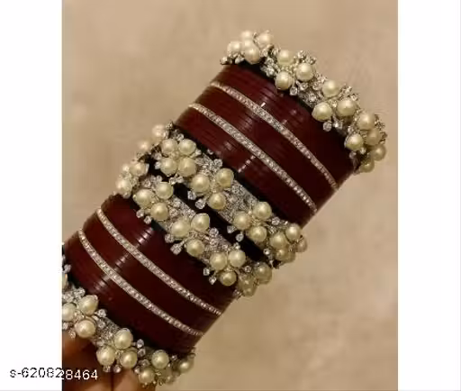 IKSHITA Plastic mahron Pearls Work Chooda Set For Women And Girls (Pack OF Both Hand Chooda Set )