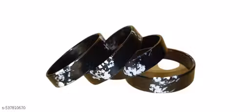 IKSHITA Glass Black Colour Glossy Finished Work Kangan Set For Women And Girls ( Pack Of 4 )