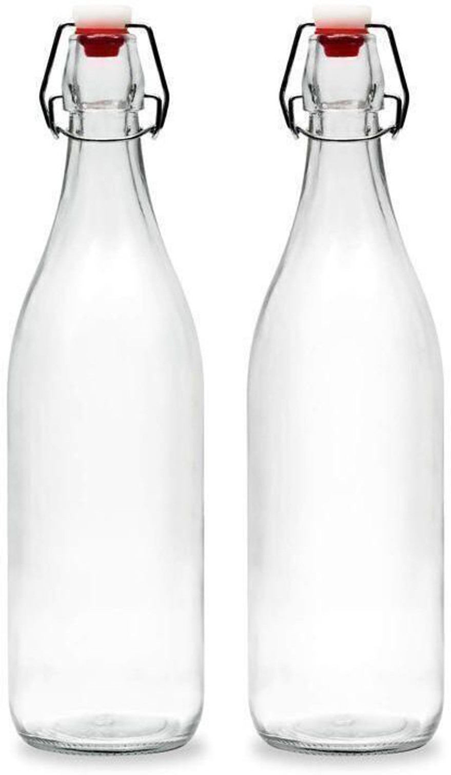 AAnami Swing Top Clear Glass Bottles Cap Bottles With Stoppers,Flip Top Glass Bottles 1000 ml Glass Bottle (Pack of 2, Clear)
