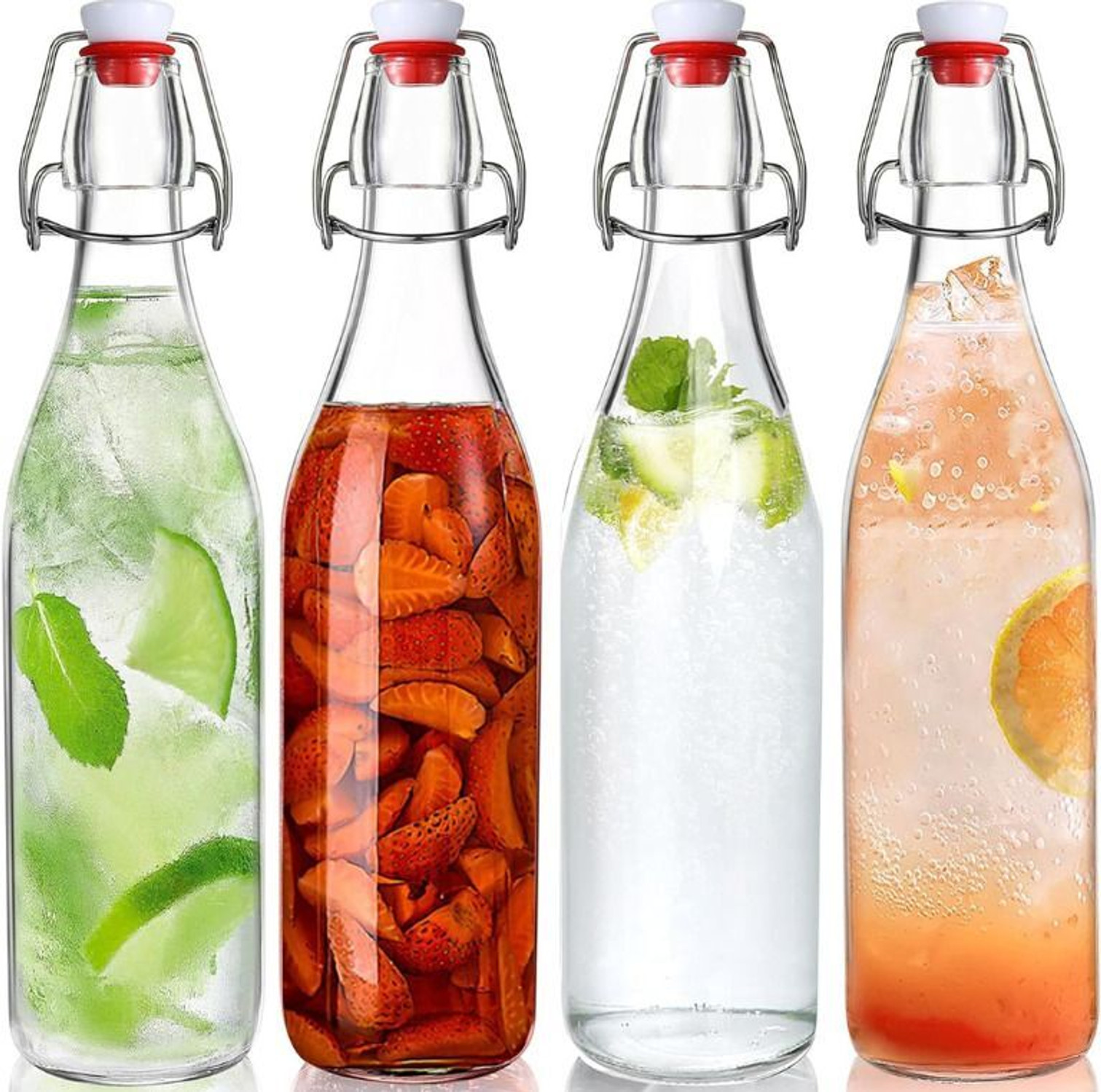 AAnami Flip Top Glass Water Bottle Pack of 4, 500ml Clear, Airtight & Leak Proof 500 ml Glass Bottle (Pack of 4, Clear)