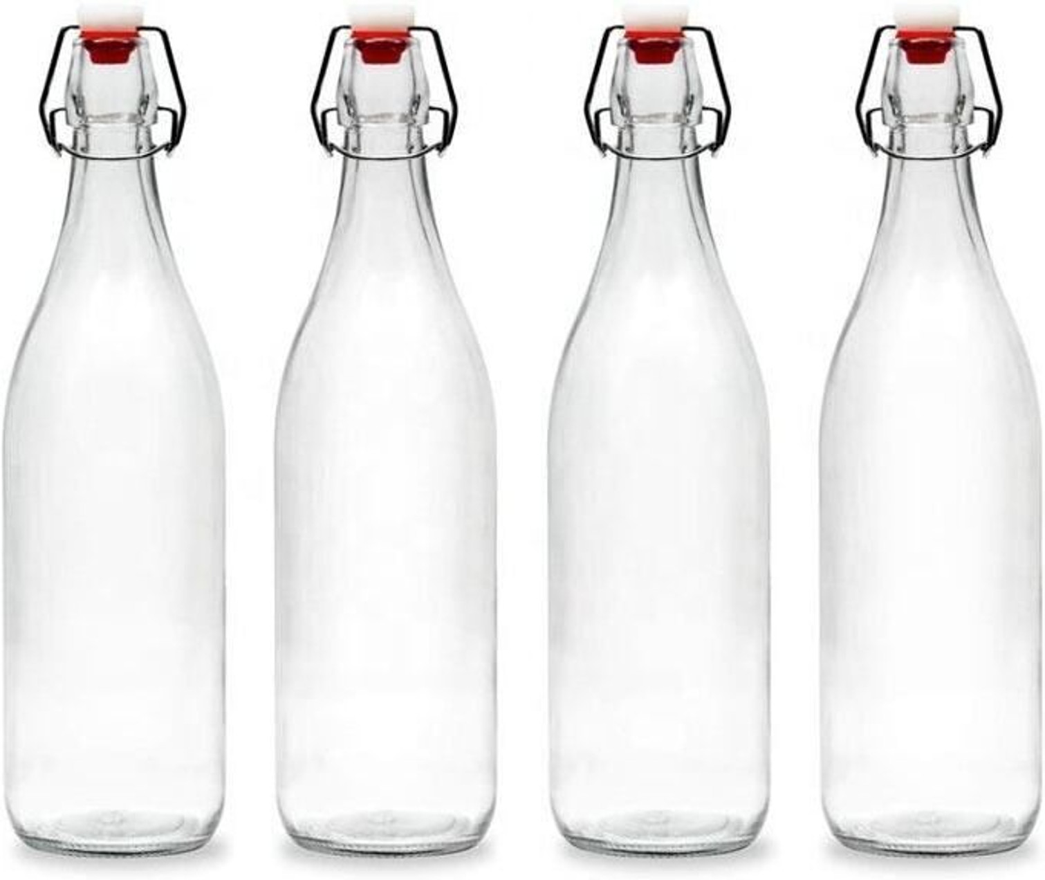 AAnami Flip Top Glass Water Bottle, Airtight & Leak Proof Swing Cap Bottle with Stopper 1000 ml Glass Bottle (Pack of 4, Clear)
