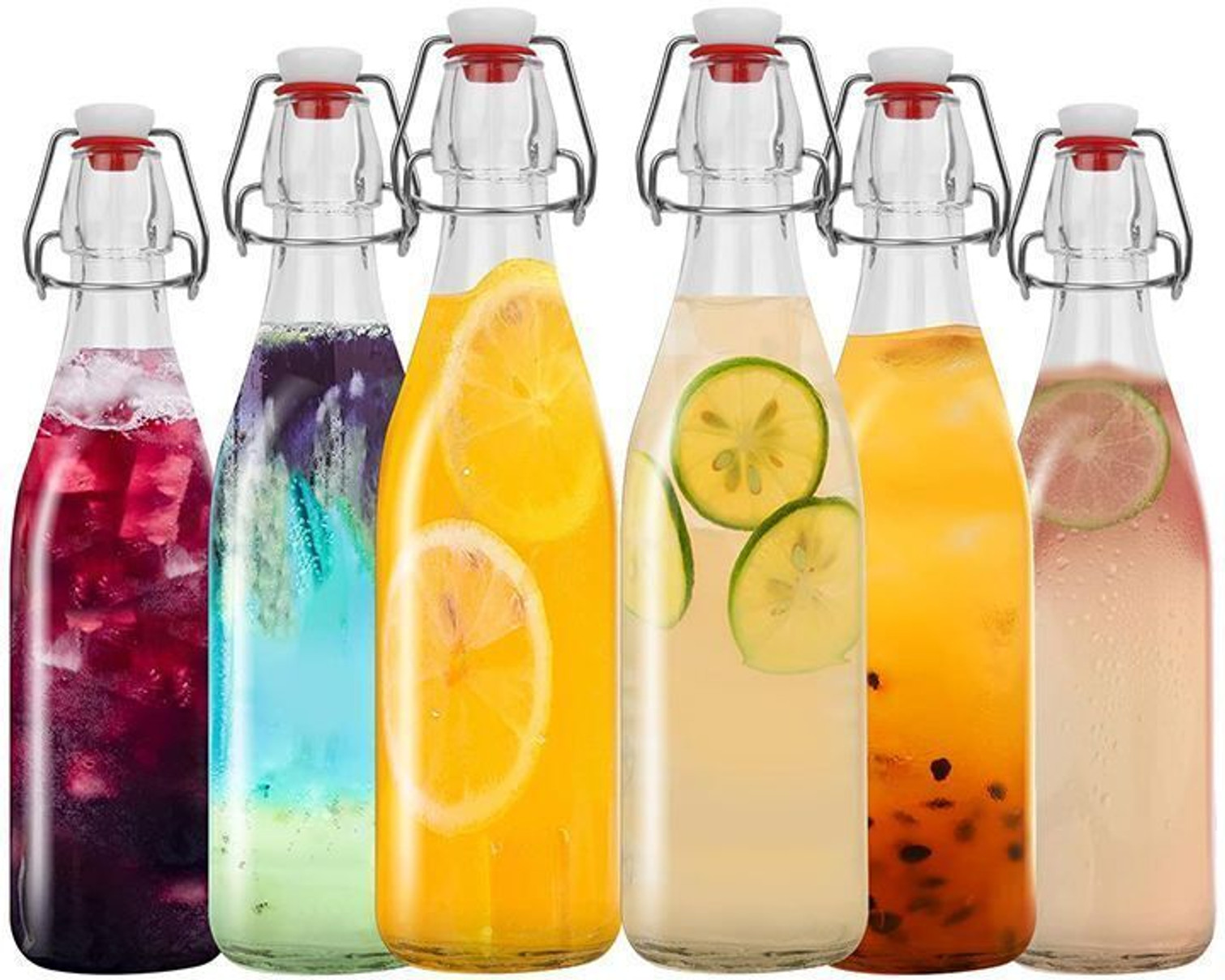 AAnami Swing Top Clear Glass Bottles Cap Bottles With Stoppers,Flip Top Glass Bottles 500 ml Glass Bottle (Pack of 6, Clear)