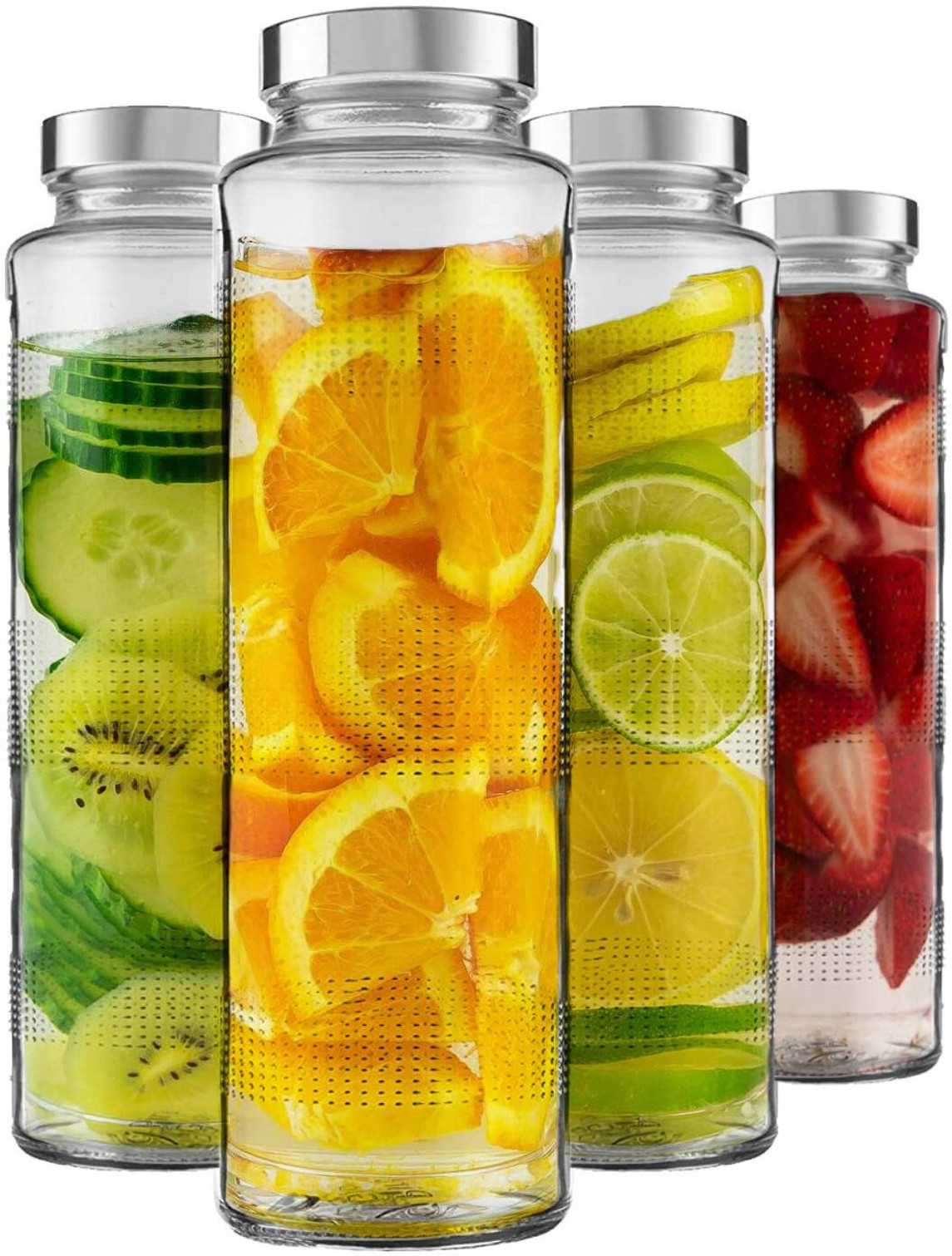 TAKSHIT 1000ml Glass Food Grade Airtight Water Bottle with Leak-Proof Steel lid 1000 ml Steel Bottle (Pack of 4, Multicolor)