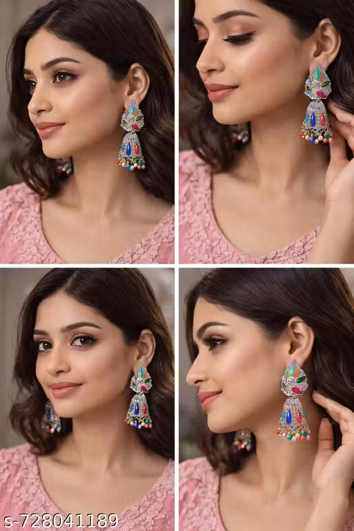Ethnic party wear silver jhumka Earrings