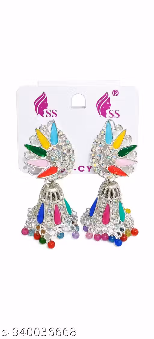 Multicolor Oxidised Silver Plated Jhumka Earrings for Wom