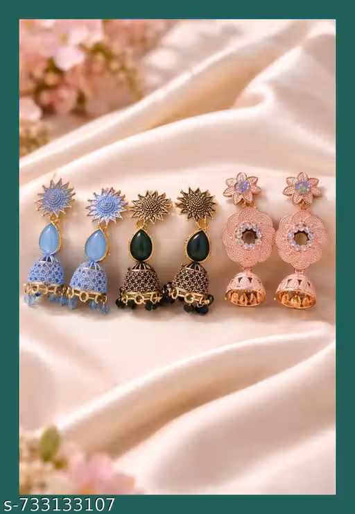Ethnic party wear silver jhumka Earrings