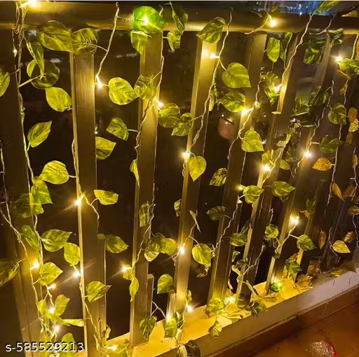 Artificial Money plant leaves 7 ft - 06pcs and 11 mtr LED Light - 1pcs, Aesthetic Room Decor Items, Christmas Decoration Items, Background Decoration Items, Festive Decor, Home Decor Items(Synthetic)
