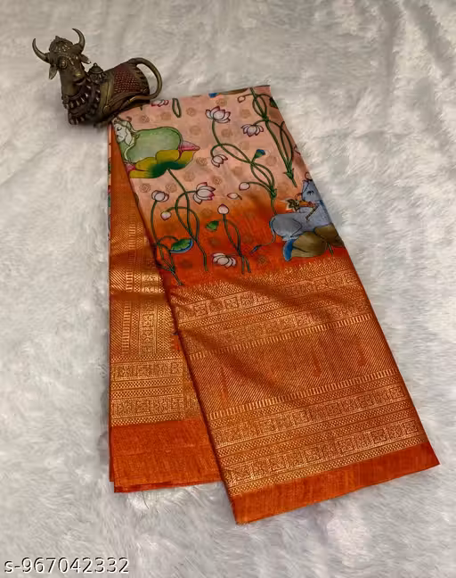 Orange Art Crepe Saree