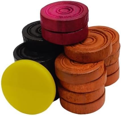 YOOKO® Carrom Board Coin 24 Wooden Coins OR 24 Wooden Coins with one Striker (24 Pieces + 1 Pcs Striker