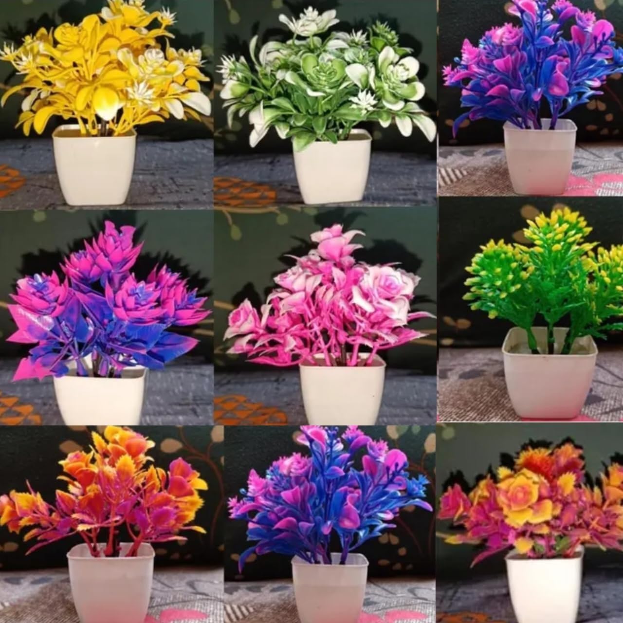 YOOKO® (Pack of 1 Artificial Flower with Pot Plants, Artificial Flower Port Plastic Eucalyptus Plants Small Indoor, Small for Home Decor Bathroom Office