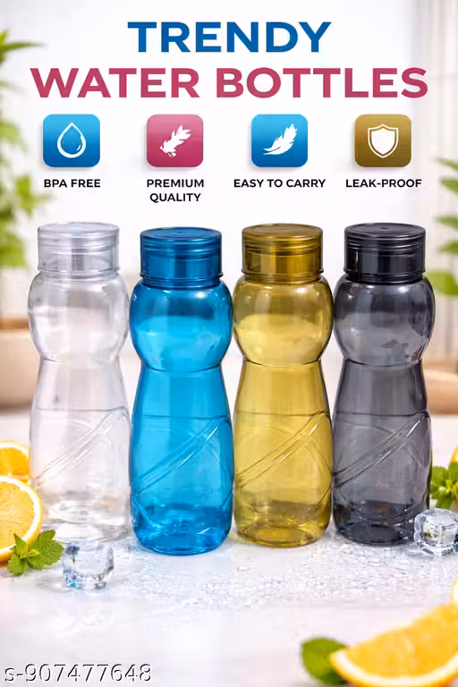 PEARLPET Nile- BPA-free Plastic Water Bottle Set of 4 Pcs, Each 500 ml, Assorted Multicolor - premium quality