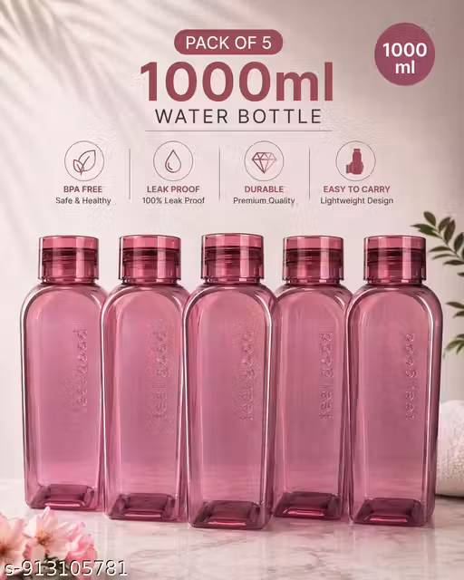 Fridge water bottle for cold water , fridge water bottle pack of 5 , water bottle set , primium quality water bottle for summer - multicolour ( pack of 5) - vine colour