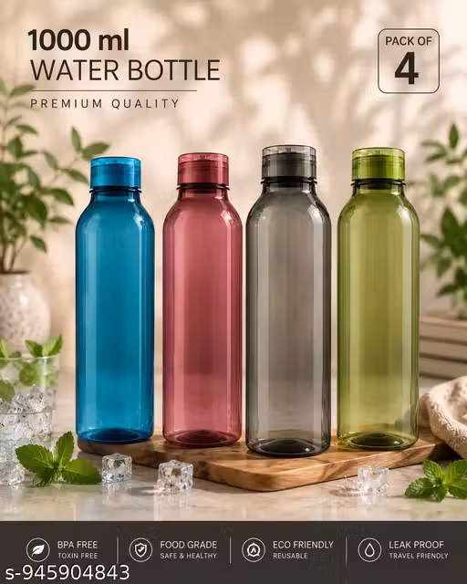 Trending Fridge water bottle , ,Fridge water bottle for cold water ( 1000 ml ) , fridge water bottle pack of 4 , water bottle set , primium quality water bottle for summer - multicolour ( pack of 4) of 4 , water bottle set , primium quality water bottle f