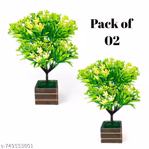 Artificial Green Flower Tree with Decorative Pot Pack of 02